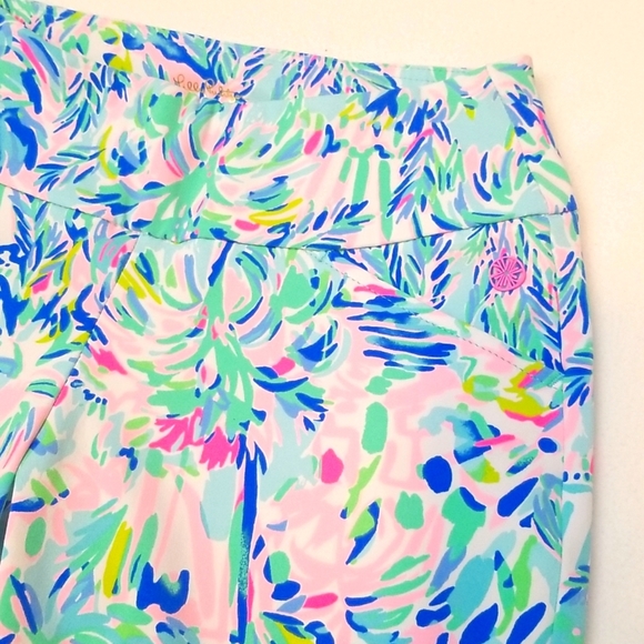 Lilly Pulitzer Luxletic Blue Tropical Palm Activewear Shorts - Picture 3 of 8